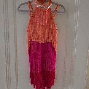 Weissman Orange and Pink Fringe Dance Costume